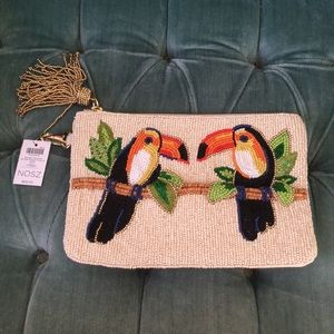 Beaded toucan clutch